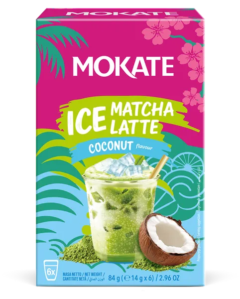 Šķīstošais dzēriens MOKATE Aukstā MATCHA LATTE ar kokosu 14gx6