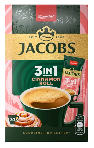 Šķīstošais kafijas dzēriens JACOBS 3in1 CINNAMON ROLL (24x11.2g), 269g