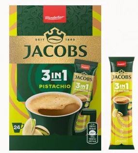 Šķīstošais kafijas dzēriens JACOBS 3IN1 PISTACHIO 24X11.1g