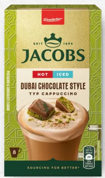 Šķīstošais kafijas dzēriens Jacobs Cappuccino Dubai Chocolate (8x15g), 120g