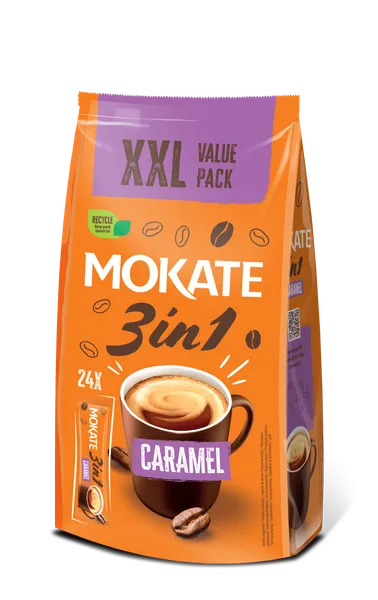 Šķīstošais kafijas dzēriens MOKATE Caramel 3IN1 XXL 17gx24 bag