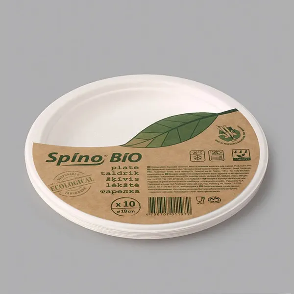 Šķīvji BIO cukurniedru balti 18cm, 0.117kg, 10 gab