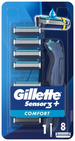 Skuveklis GILLETTE SENSOR 3 Plus Comfort + 8 kasetes