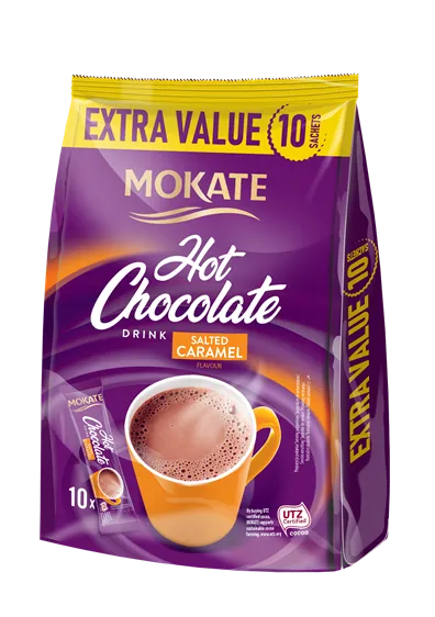 Šokolādes dzēriens MOKATE SALTED CARAMEL maisiņā 18g x 10gb.
