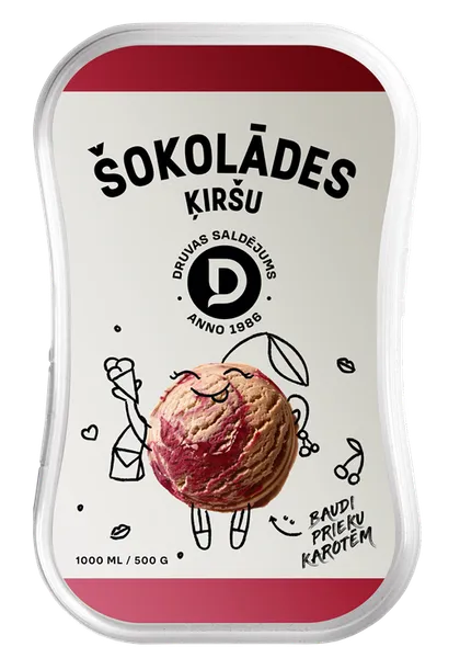 Šokolādes un Ķiršu saldējums DRUVA, 1000ml/500g