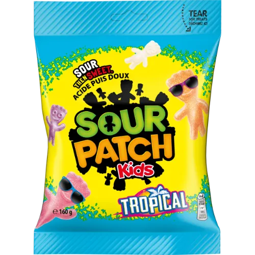 Sour Patch Kids Tropu augļu garšas želejkonfektes  ar skābo cukura apvalku 160g