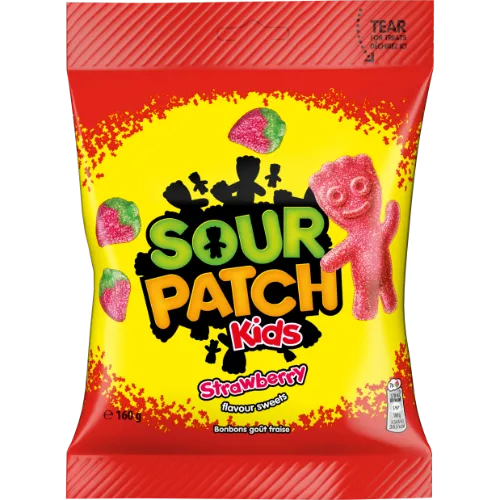 Sour Patch Kids Zemeņu garšas želejkonfektes ar skābo cukura apvalku 160g