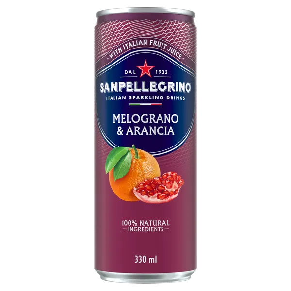Sulas dzēriens S.PELLEGRINO Melograno&Arancia, gāzēts, bundžā, 0.33l(DEP)