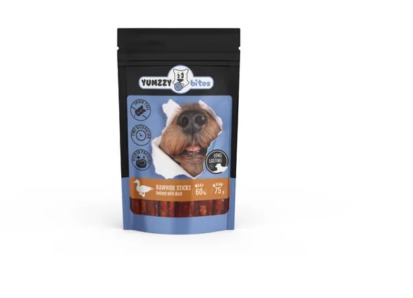 Suņu gardums YUMZZY BITES govs ādas nūjiņas ar pīli, 75g