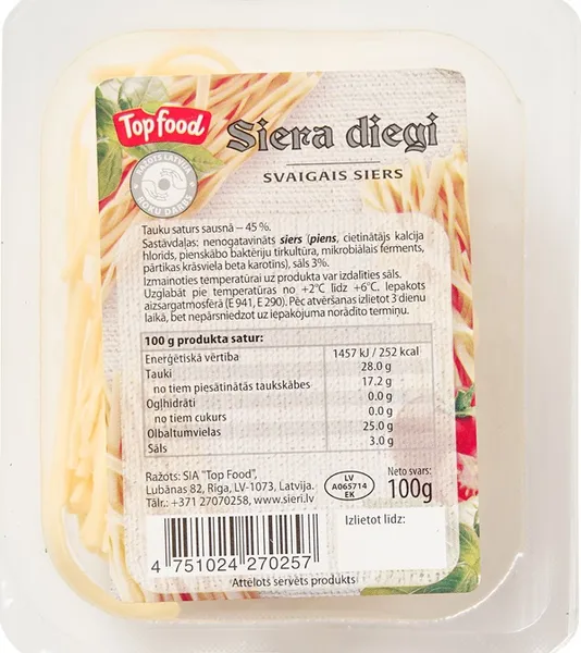 Svaigais siers TOP FOOD, "Siera diegi", 100g