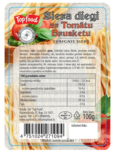 Svaigais siers TOP FOOD, "Siera diegi ar Bruchetta Tomate", 100g
