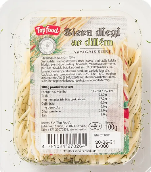 TOP FOOD Siera diegi ar dillēm 100g