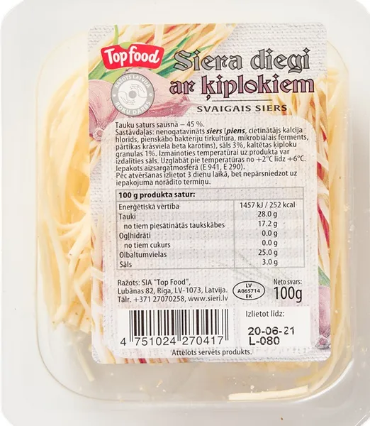 Svaigais siers TOP FOOD, "Siera diegi ar ķiplokiem", 100g