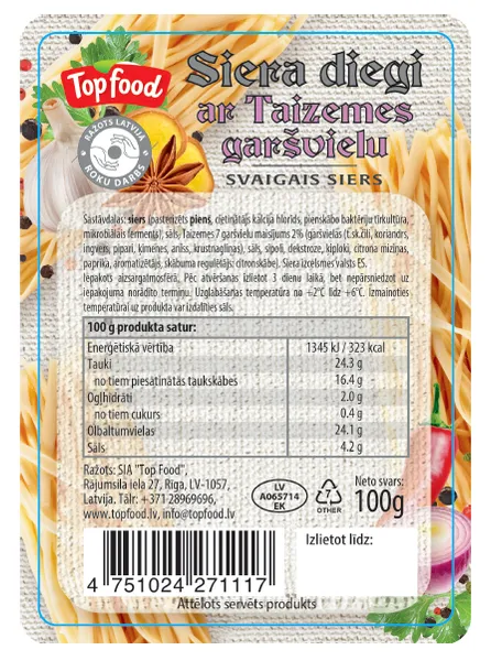 Svaigais siers TOP FOOD, "Siera diegi ar Thai garšvielu", 100g