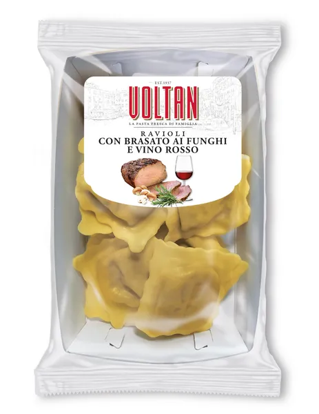 Svaigs Ravioli VOLTAN ar ar liellopu gaļu, sēnēm un sarkanvīnu, 250 g