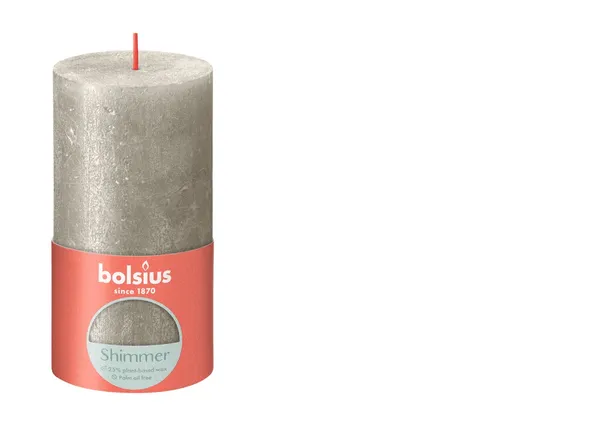 Svece - cilindrs BOLSIUS Rustic, šampanieša krāsa, D 6,8 cm, H 13 cm
