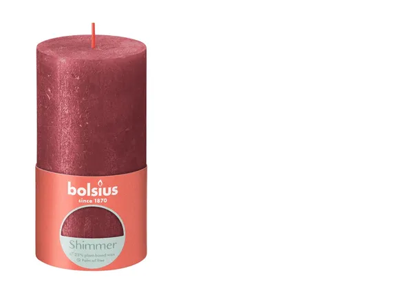 Svece - cilindrs BOLSIUS Rustic, sarkana, D 6,8 cm, H 13 cm