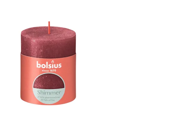 Svece - cilindrs BOLSIUS Rustic, sarkana, D 6,8 cm, H 8 cm