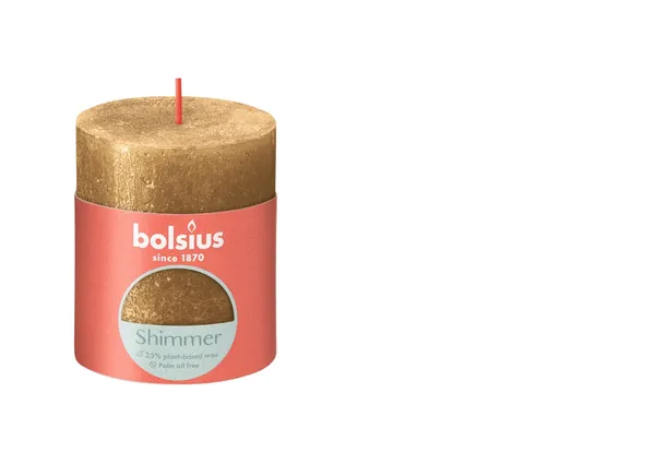 Svece - cilindrs BOLSIUS Rustic, zelta, D 6,8 cm, H 8 cm