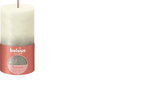 Svece - cilindrs BOLSIUS Sunset, pērles krāsa + šampanietis, D 6,8 cm, H 13 cm, 60st.