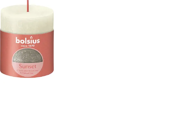 Svece - cilindrs BOLSIUS Sunset, pērles krāsa + šampanietis, D 6,8 cm, H 8 cm, 35st.