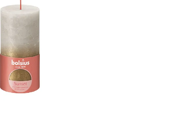 Svece - cilindrs BOLSIUS Sunset, smilšu pelēka + zelts, D 6,8 cm, H 13 cm, 60st.