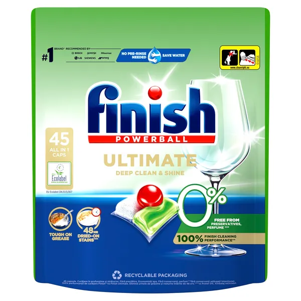 Tabletes trauku mazgāšanas automātiem FINISH Powerball 0%, 45gab