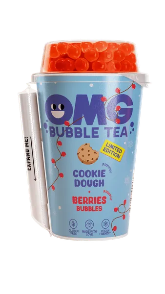 Tējas dzēriens OMG, cepumu garša, ar zemeņu garšas bumbiņām, 0.265l