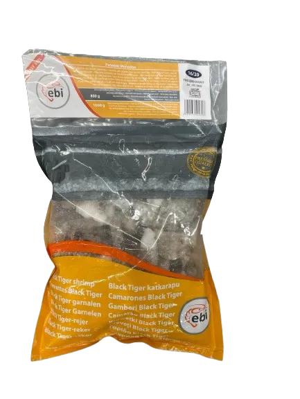 Tīģergarneles, saldētas, 16/20, jēlas, bez galvas, čaulā, iegrieztas, 20%, 800g/1kg, BT HLSO EP RAW