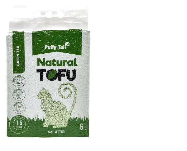 Tofu pakaiši kaķiem PUFFY TAIL Green Tea, 1.5mm granulas, 2.4kg