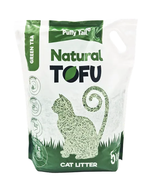 Tofu pakaiši kaķiem PUFFY TAIL Green Tea, 2 mm granulas, 5kg