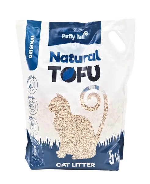 Tofu pakaiši kaķiem PUFFY TAIL Original, 1,5mm granulas, 5kg