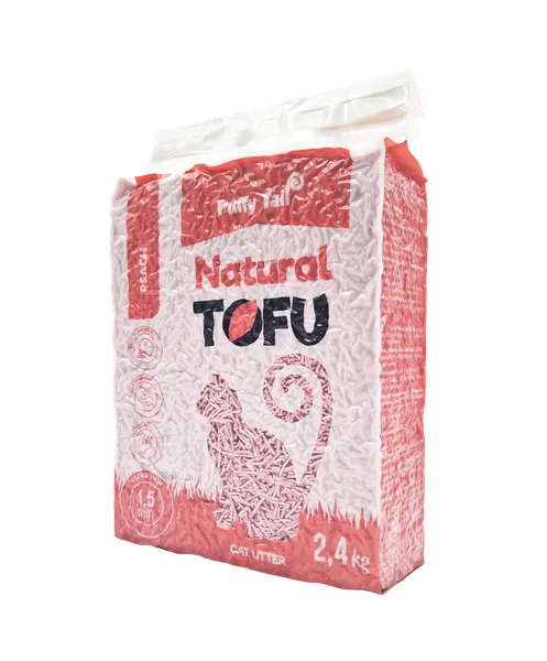 Tofu pakaiši kaķiem PUFFY TAIL Peach, 1,5mm granulas, 2.4kg