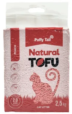 Tofu pakaiši kaķiem PUFFY TAIL, Peach, 2mm granulas, 2.5kg