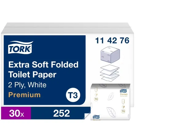 Tualetes papīra salvetes TORK Extra Soft T3, 2 slāņi, 252 lapas, 114276
