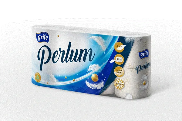 Tualetes papīrs Grite Perlum 8 ruļļi, 3 slāņu, 116 loksnes, 13.92m