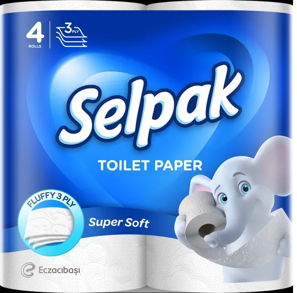 Tualetes papīrs SELPAK, 3 slāņi, 18,6 metri, 140 loksnes, 4 ruļļi