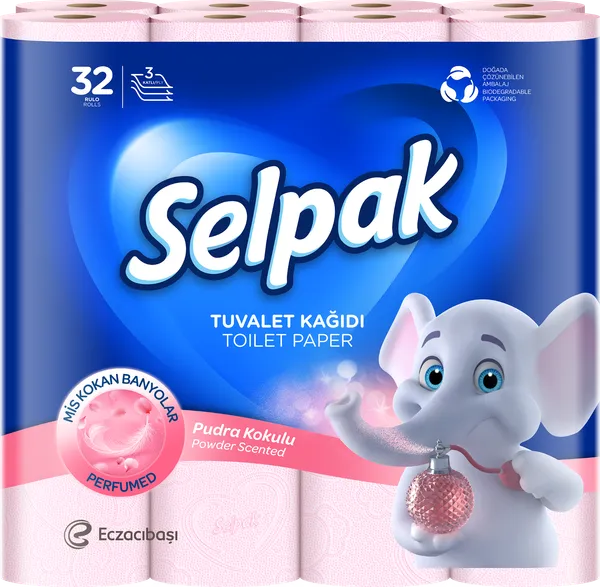 Tualetes papīrs SELPAK Powder, 3 slāņi, 16.8m,140 loksnes, 32 ruļļi
