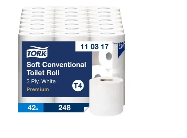 Tualetes papīrs TORK Soft T4, 3 slāņi, 6 ruļļi, 248 loksnes, 34.7m, 110317