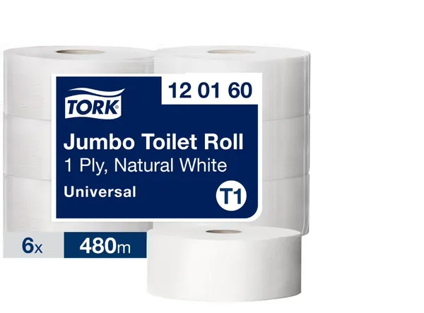 Tualetes papīrs Tork Universal T1, 1 slānis, 480m, pelēks, 2400 loksnes, 120160