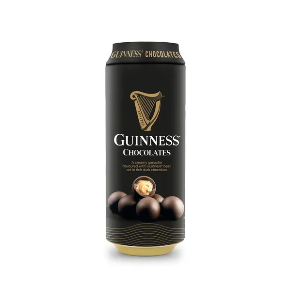 Tumšās šokolādes konfektes GUINNESS, ar krējumu un alu, bundžā, 125g