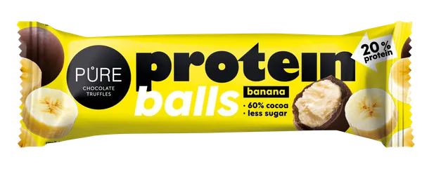 Tumšās šokolādes trifeles ar proteīna banānu krēma pildījumu 40g PURE