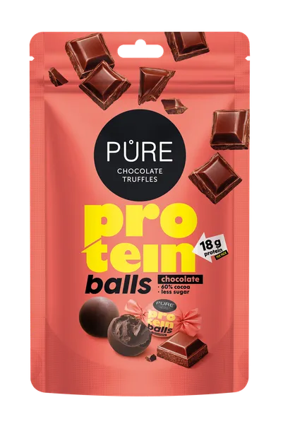 Tumšās šokolādes trifeles ar proteīna šokolādes krēma pildījumu 91g PURE