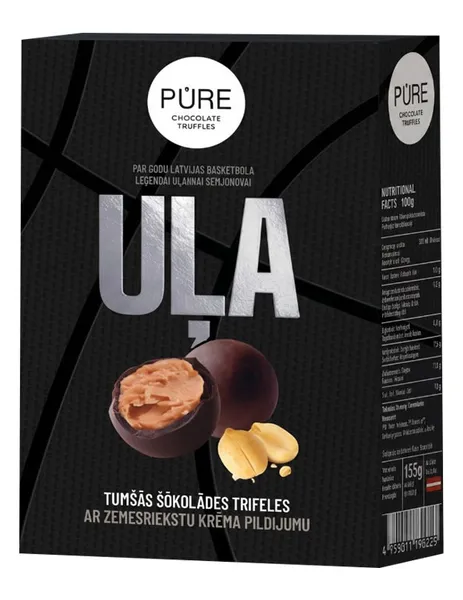 Tumšās šokolādes trifeles ar zemesriekstu krēma pildījumu "UĻA" 133g PURE CHOCOLALE