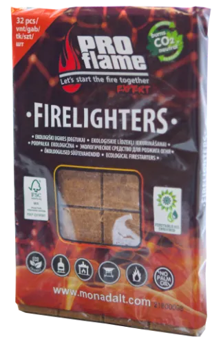 Uguns aizdedzināšanas kubiņi PROFLAME Expert, ekoloģiskie, 32gab