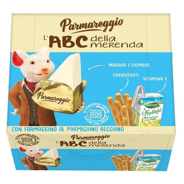 Uzkodu paka PARMIGIANO REGGIANO ABC, Parmareggio siera nūjiņa, maizes standziņas, bumbieru sula,170g