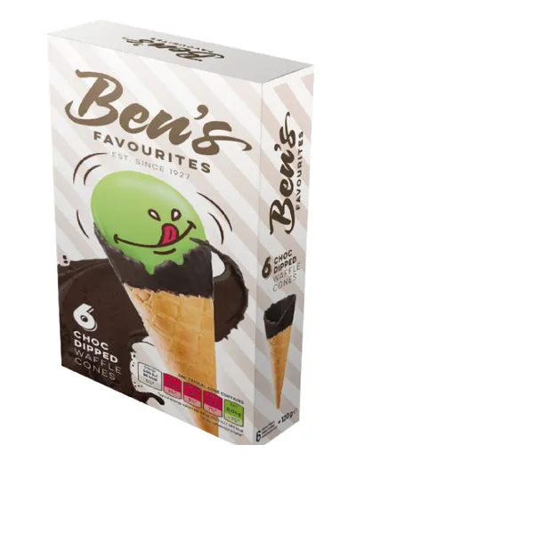 Vafeļu konusi BEN'S FAVORITES, ar vaniļas garšas šokolādes glazūru, 6gab, 120g