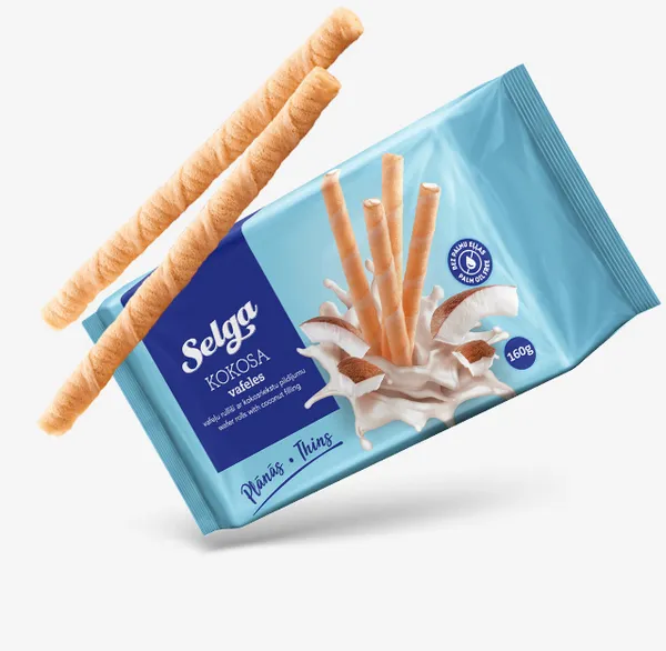 Vafeles kakao ar kokosriekstu pild. Selga rullīši 160g