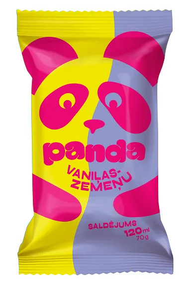 Vaniļas-zemeņu saldējums vafeļu glāzītē PANDA 120ml/65g, DRUVA
