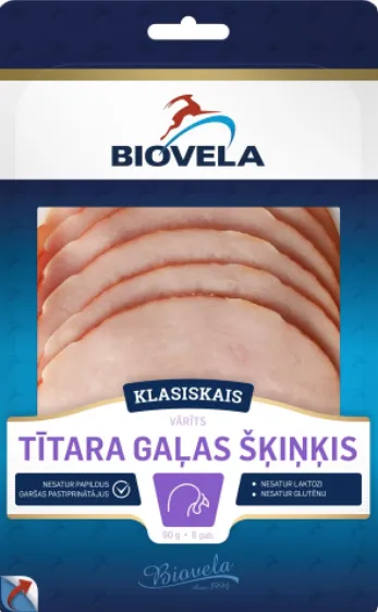 Vārīts tītara gaļas šķiņķis BIOVELA 90g
